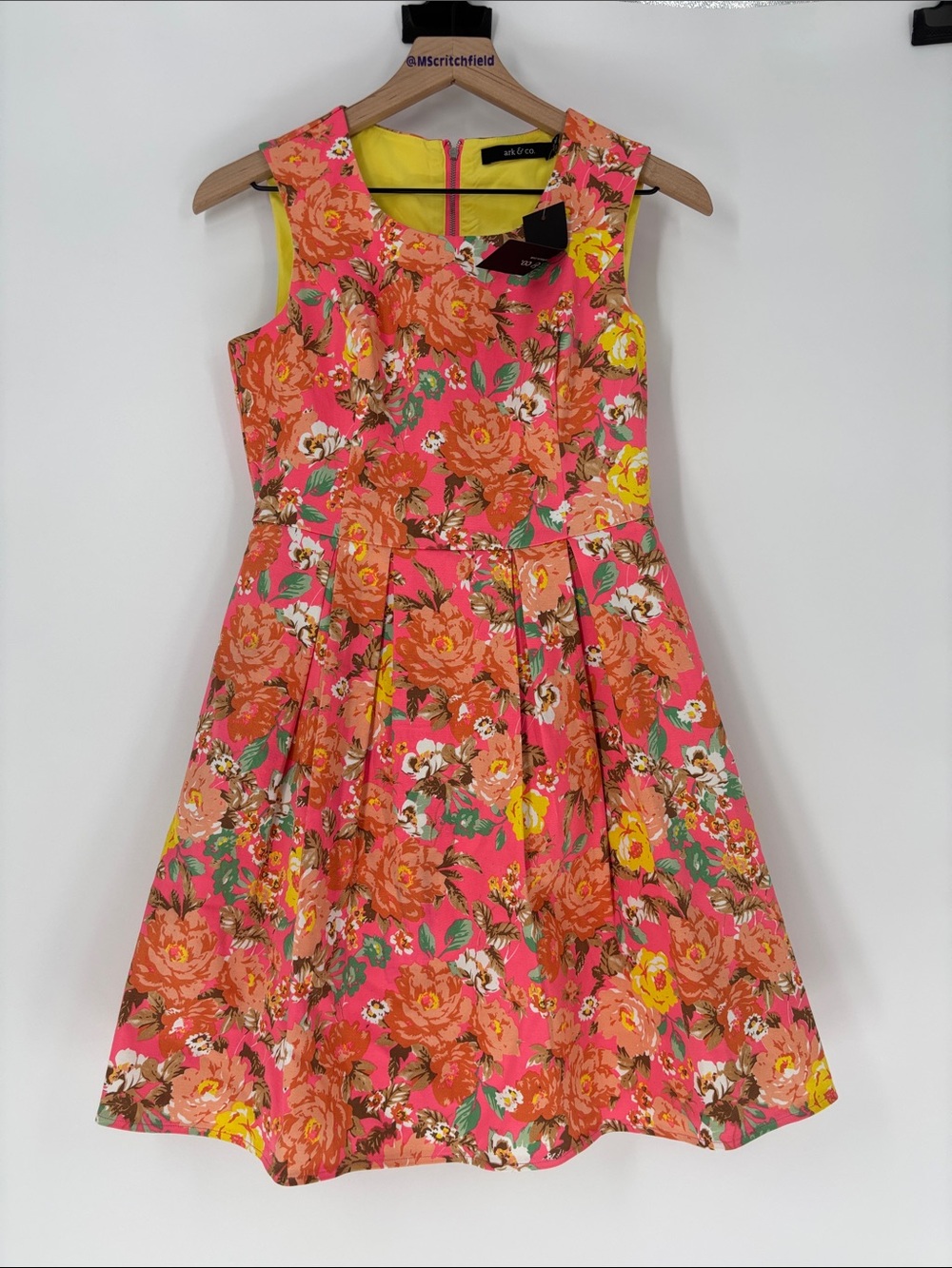 Ark & co neon pink floral fit and flare small dress new